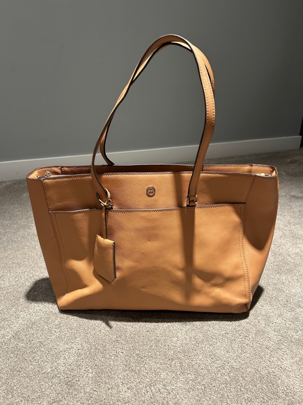 Tory Burch Camel/Tan Leather Tote with Front Pocket